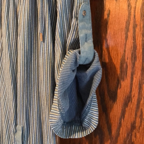 FREE PEOPLE Striped Blue Denim Chambray Hooded Button Front Top - Picture 5 of 10